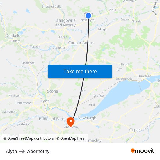 Alyth to Abernethy map