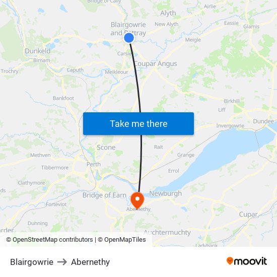 Blairgowrie to Abernethy map