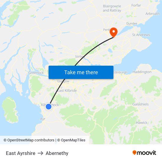 East Ayrshire to Abernethy map