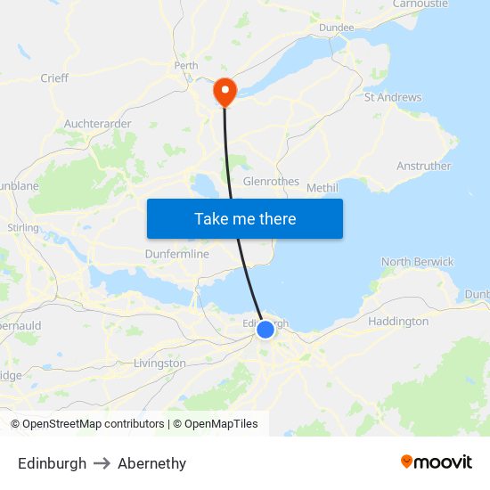 Edinburgh to Abernethy map