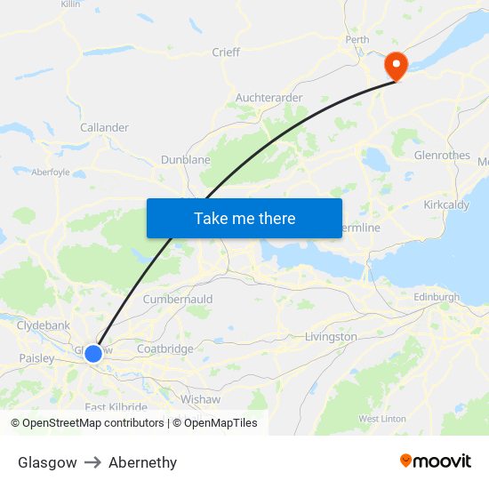 Glasgow to Abernethy map