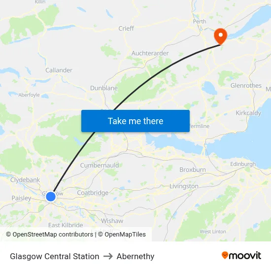 Glasgow Central Station to Abernethy map