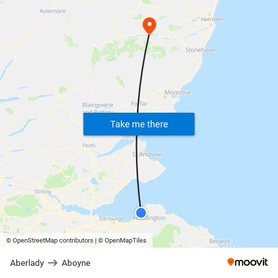 Aberlady to Aboyne map
