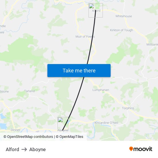 Alford to Aboyne map