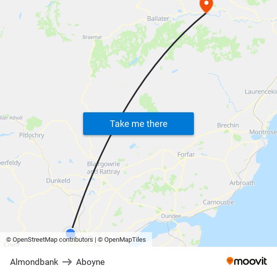 Almondbank to Aboyne map