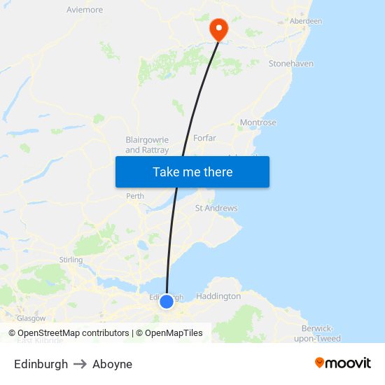 Edinburgh to Aboyne map