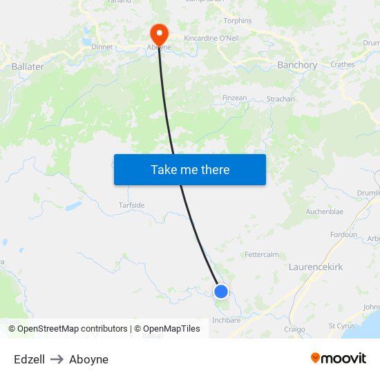 Edzell to Aboyne map