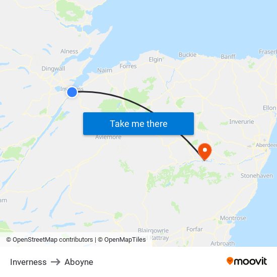 Inverness to Aboyne map