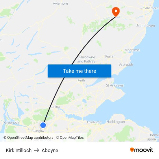Kirkintilloch to Aboyne map