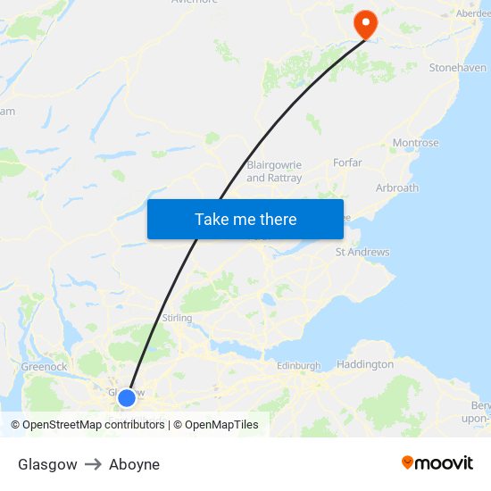 Glasgow to Aboyne map