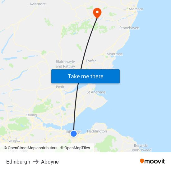 Edinburgh to Aboyne map