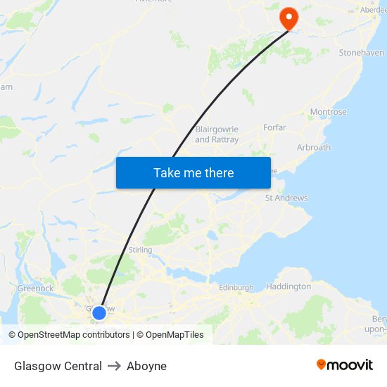 Glasgow Central to Aboyne map