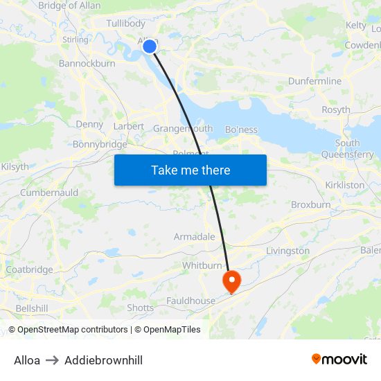 Alloa to Addiebrownhill map