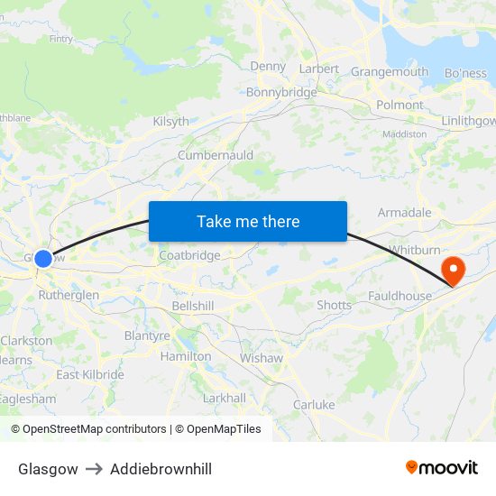 Glasgow to Addiebrownhill map
