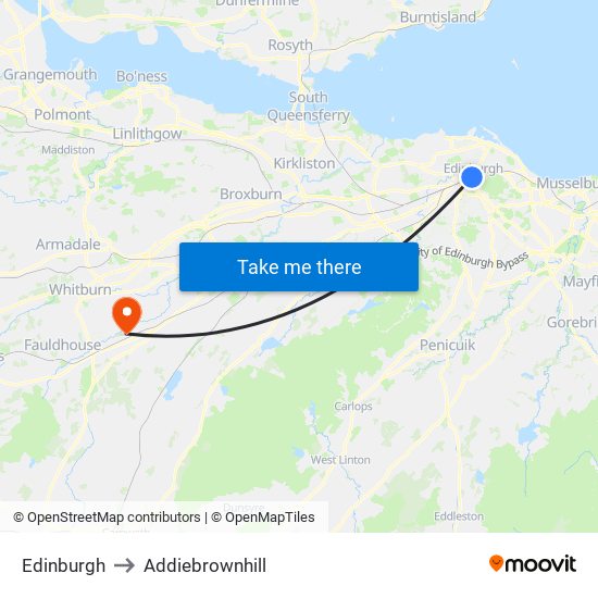Edinburgh to Addiebrownhill map