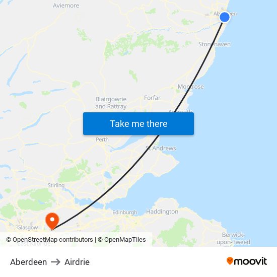 Aberdeen to Airdrie map