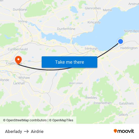 Aberlady to Airdrie map