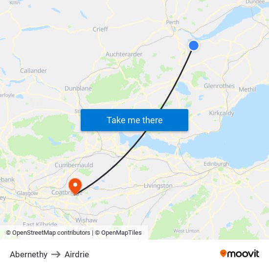 Abernethy to Airdrie map