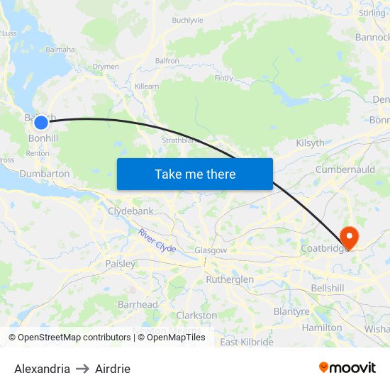 Alexandria to Airdrie map