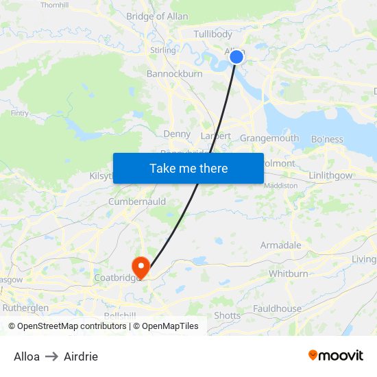 Alloa to Airdrie map