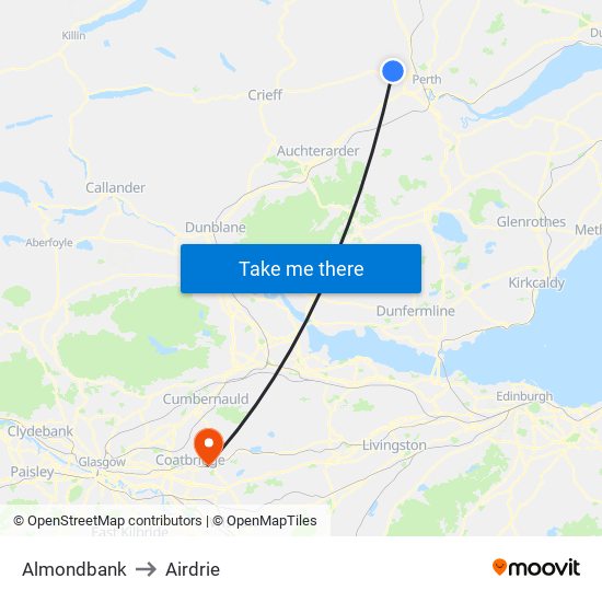 Almondbank to Airdrie map