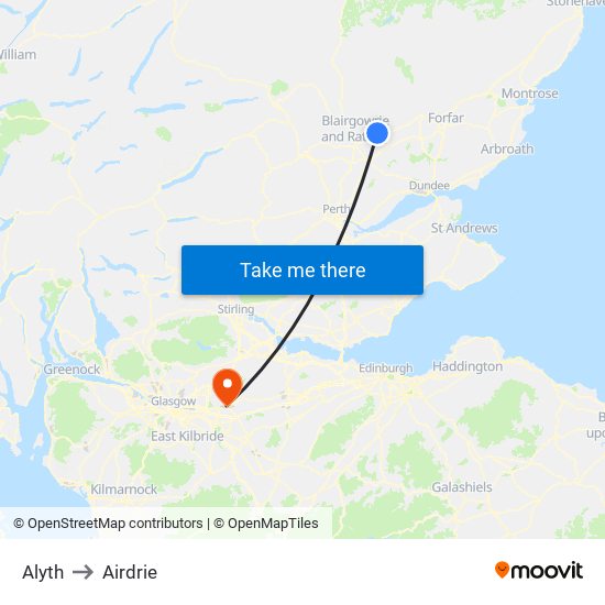 Alyth to Airdrie map