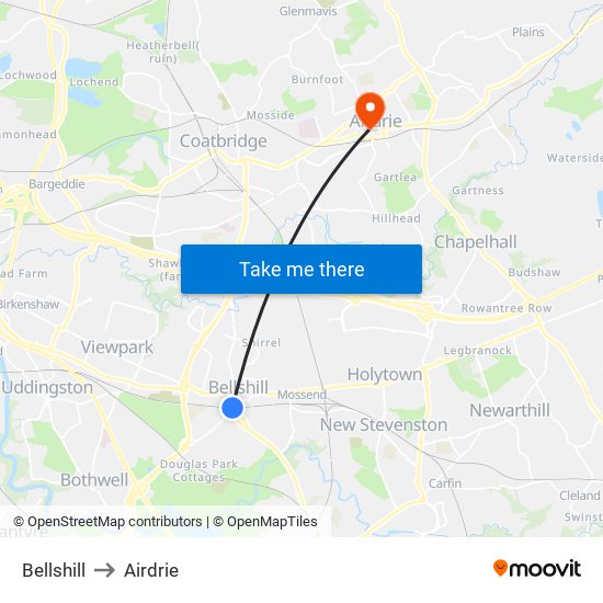 Bellshill to Airdrie map