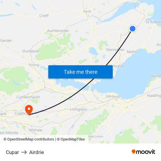 Cupar to Airdrie map