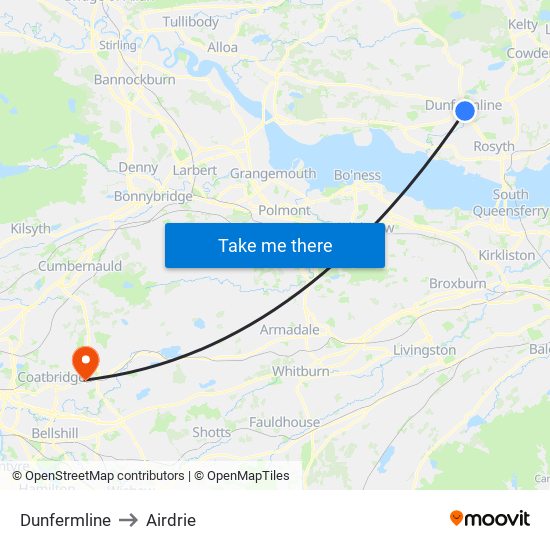 Dunfermline to Airdrie map