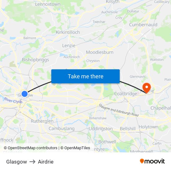 Glasgow to Airdrie map