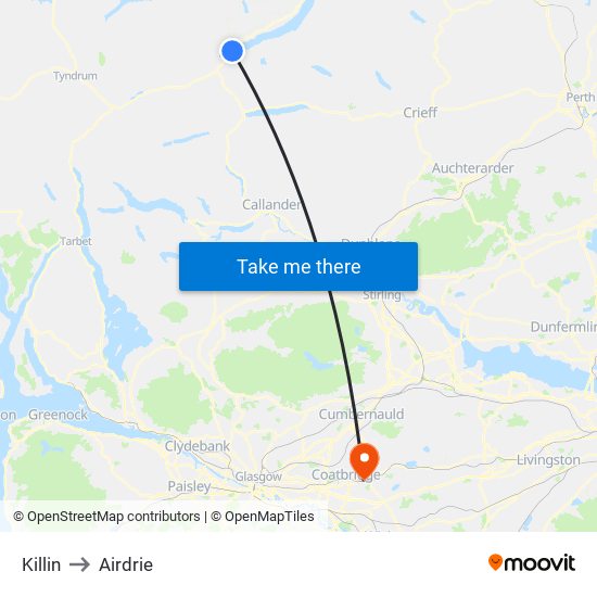 Killin to Airdrie map