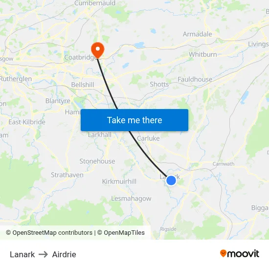 Lanark to Airdrie map