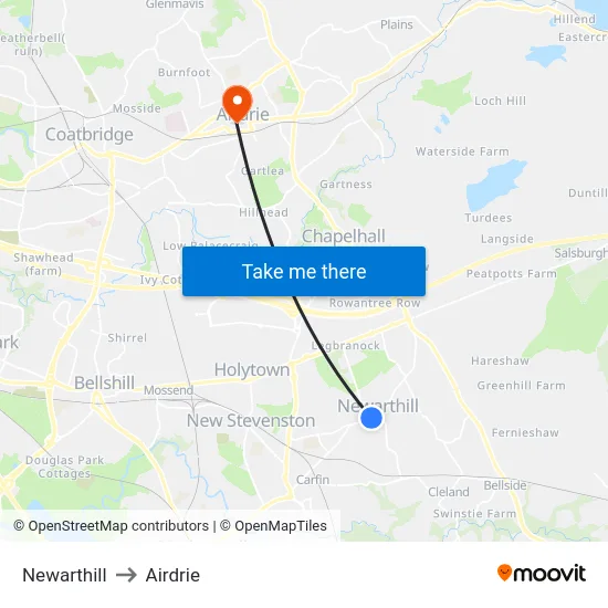 Newarthill to Airdrie map