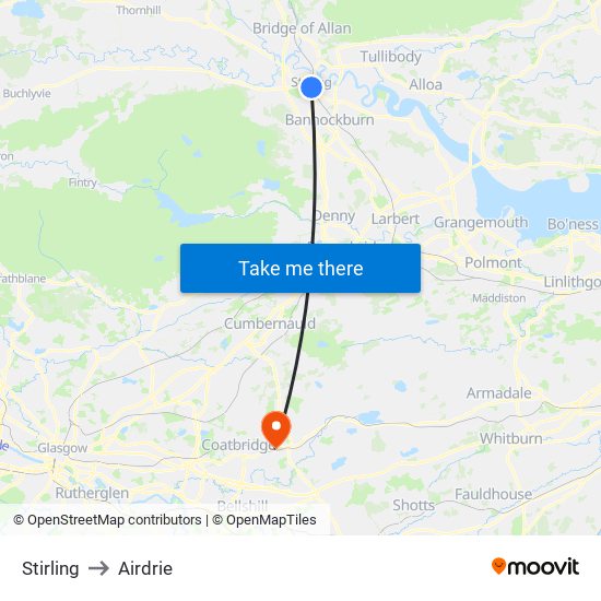 Stirling to Airdrie map