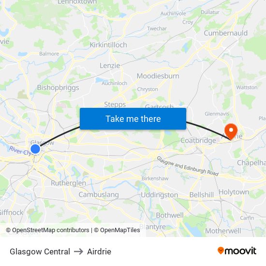 Glasgow Central to Airdrie map
