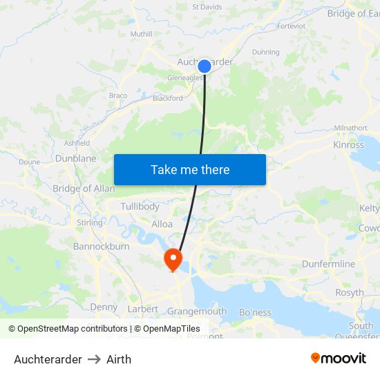 Auchterarder to Airth map