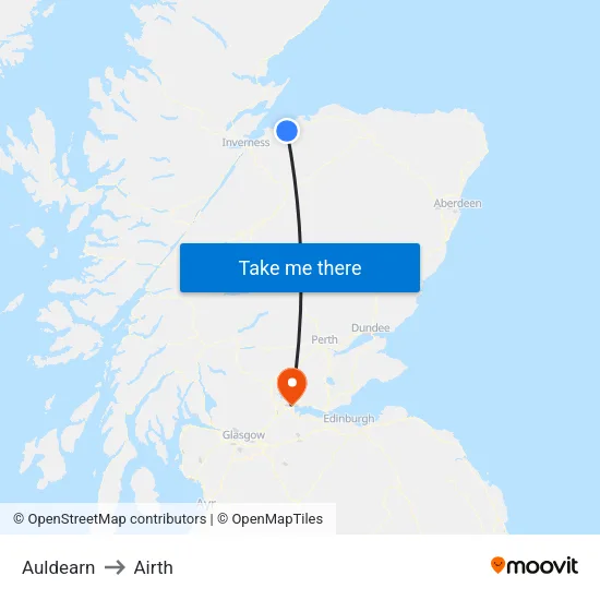 Auldearn to Airth map