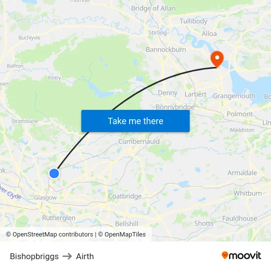 Bishopbriggs to Airth map