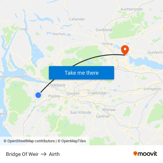 Bridge Of Weir to Airth map