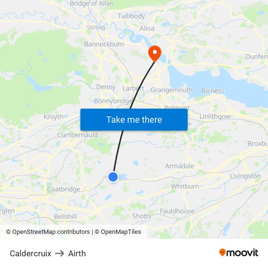 Caldercruix to Airth map
