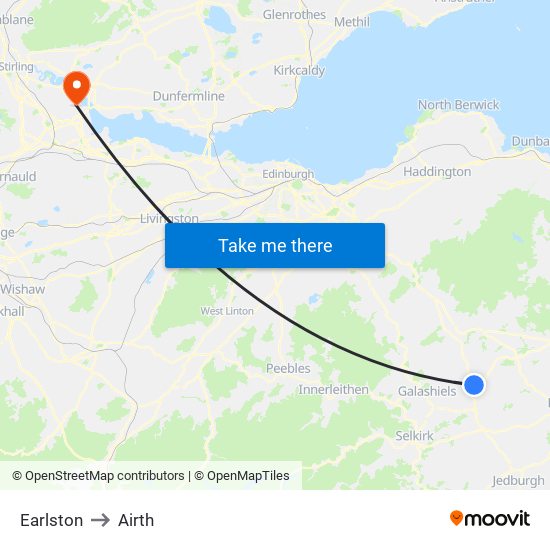 Earlston to Airth map