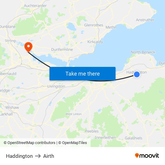 Haddington to Airth map