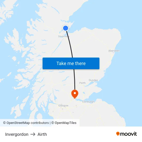 Invergordon to Airth map