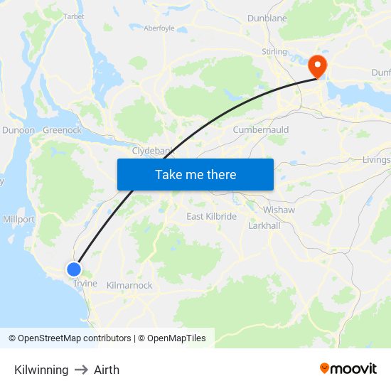 Kilwinning to Airth map