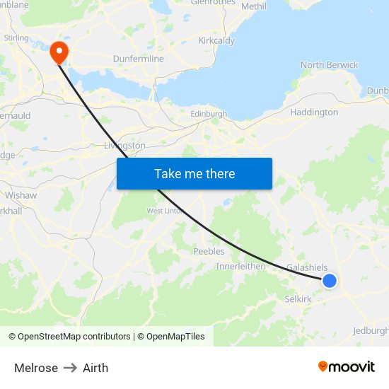 Melrose to Airth map