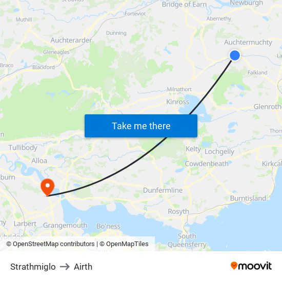 Strathmiglo to Airth map