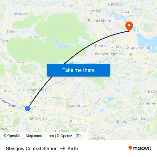 Glasgow Central Station to Airth map