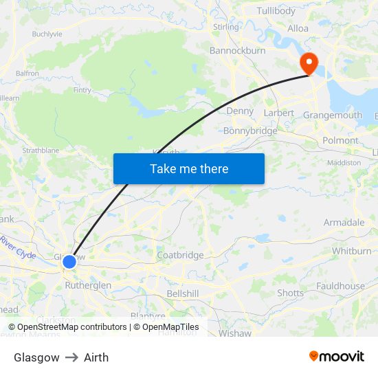 Glasgow to Airth map