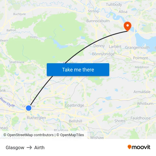 Glasgow to Airth map