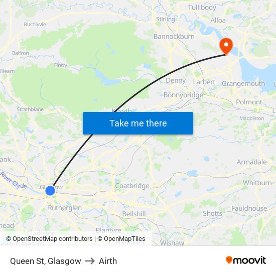 Queen St, Glasgow to Airth map